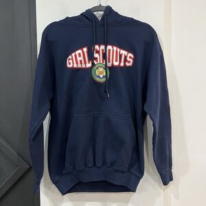 Girl Scouts Embroidered Patch Navy Drawstring Pullover Hoodie Size Medium
